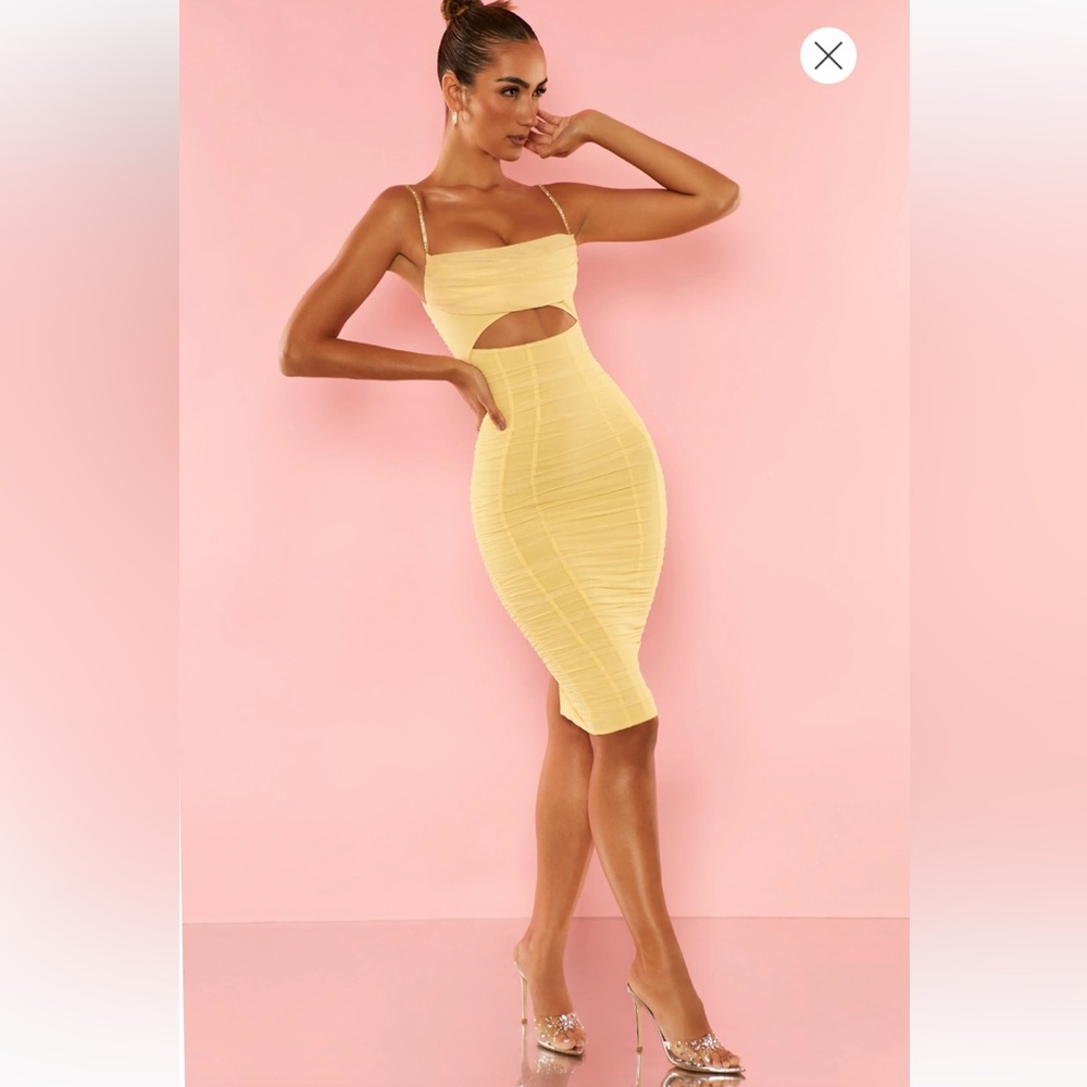 Prom Dress Grad Oh Polly Corsica Embellished Bodycon Cut Out Summer Yellow 💛